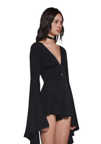 Soulful Bliss Long Sleeve Romper - Black