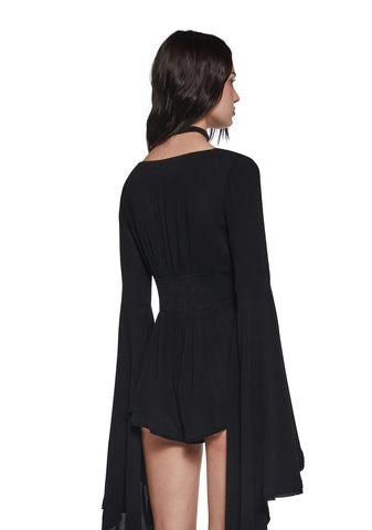Soulful Bliss Long Sleeve Romper - Black