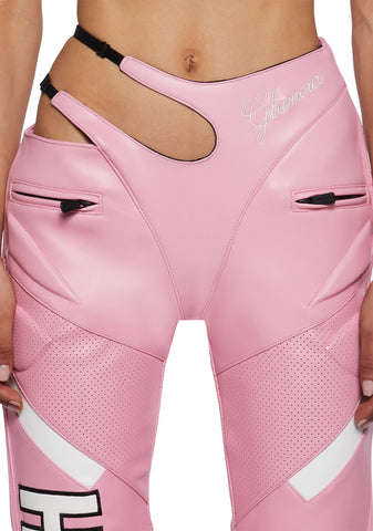 Hollywood Asymmetric Moto Trousers - Pink