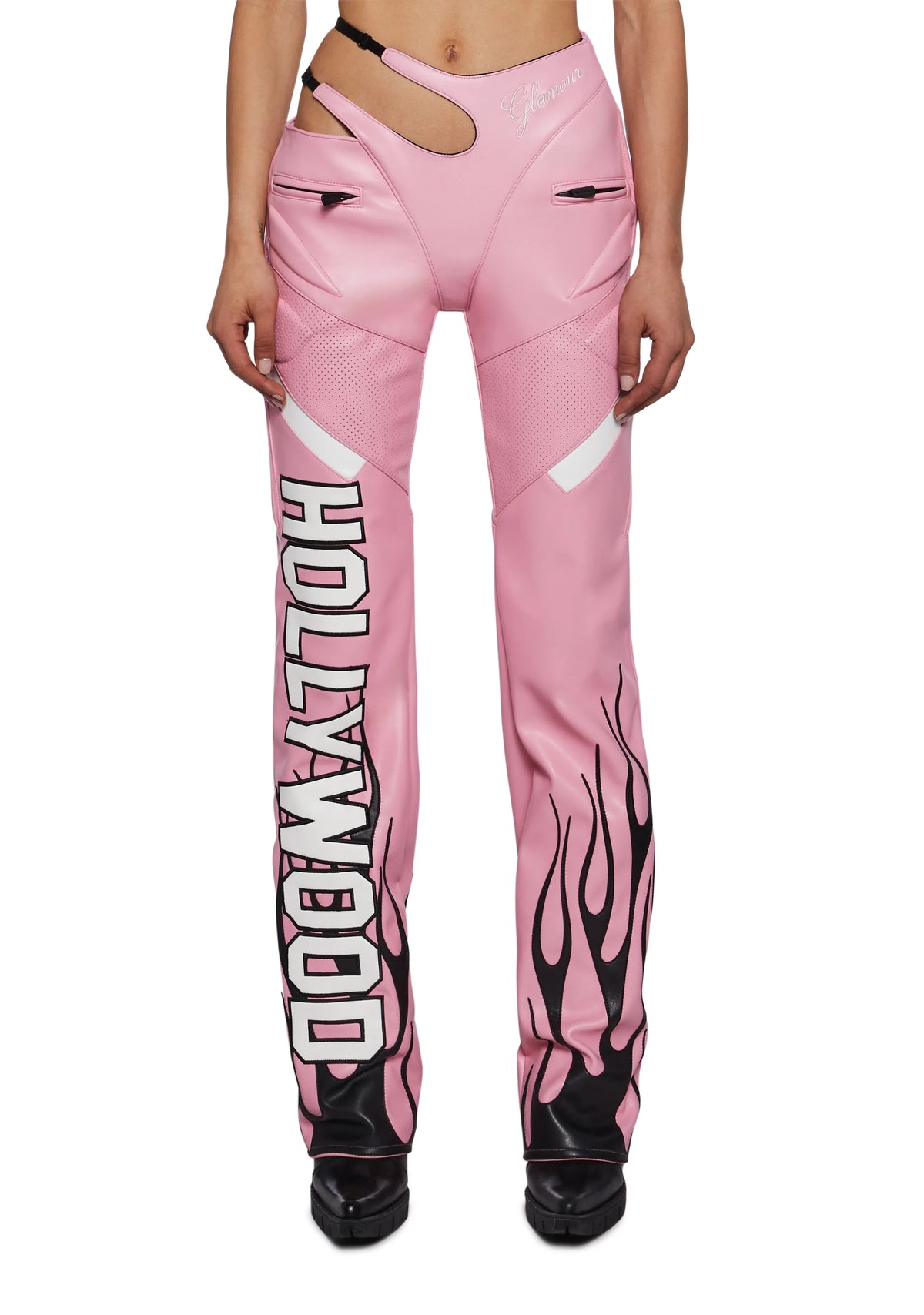 Hollywood Asymmetric Moto Trousers - Pink