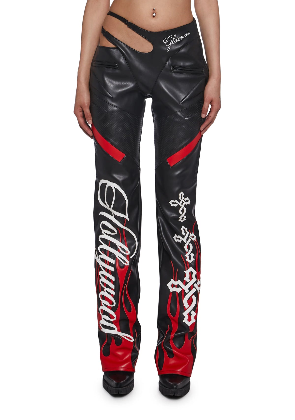 Hollywood Asymmetric Moto Trousers - Black