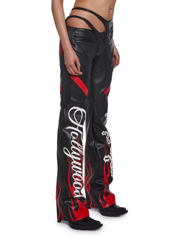 Hollywood Asymmetric Moto Trousers - Black
