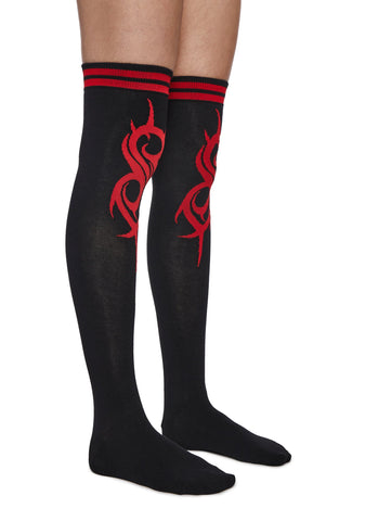 Slipknot Fan Thigh High Socks - Red