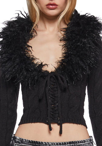 Covet Cable Knit Cardigan - Black