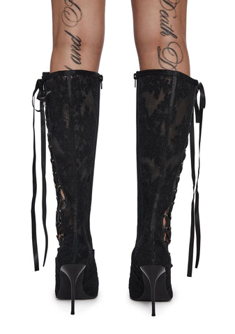 Dream Boulevard Lace Boots - Black