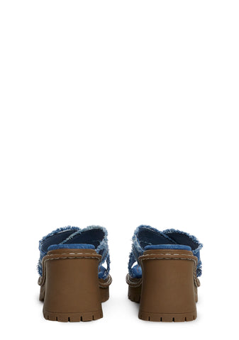 Star Worthy Cross Strap Slides - Denim