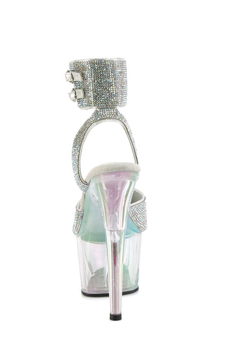 Adore-791HTRS Platform Rhinestone Ankle Cuff Sandals-Holo Tinted