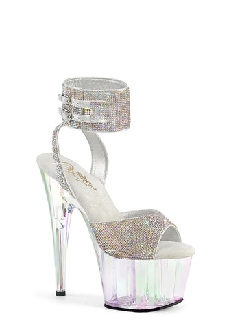 Adore-791HTRS Platform Rhinestone Ankle Cuff Sandals-Holo Tinted
