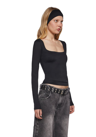 Demure Stare Top With Headband - Black