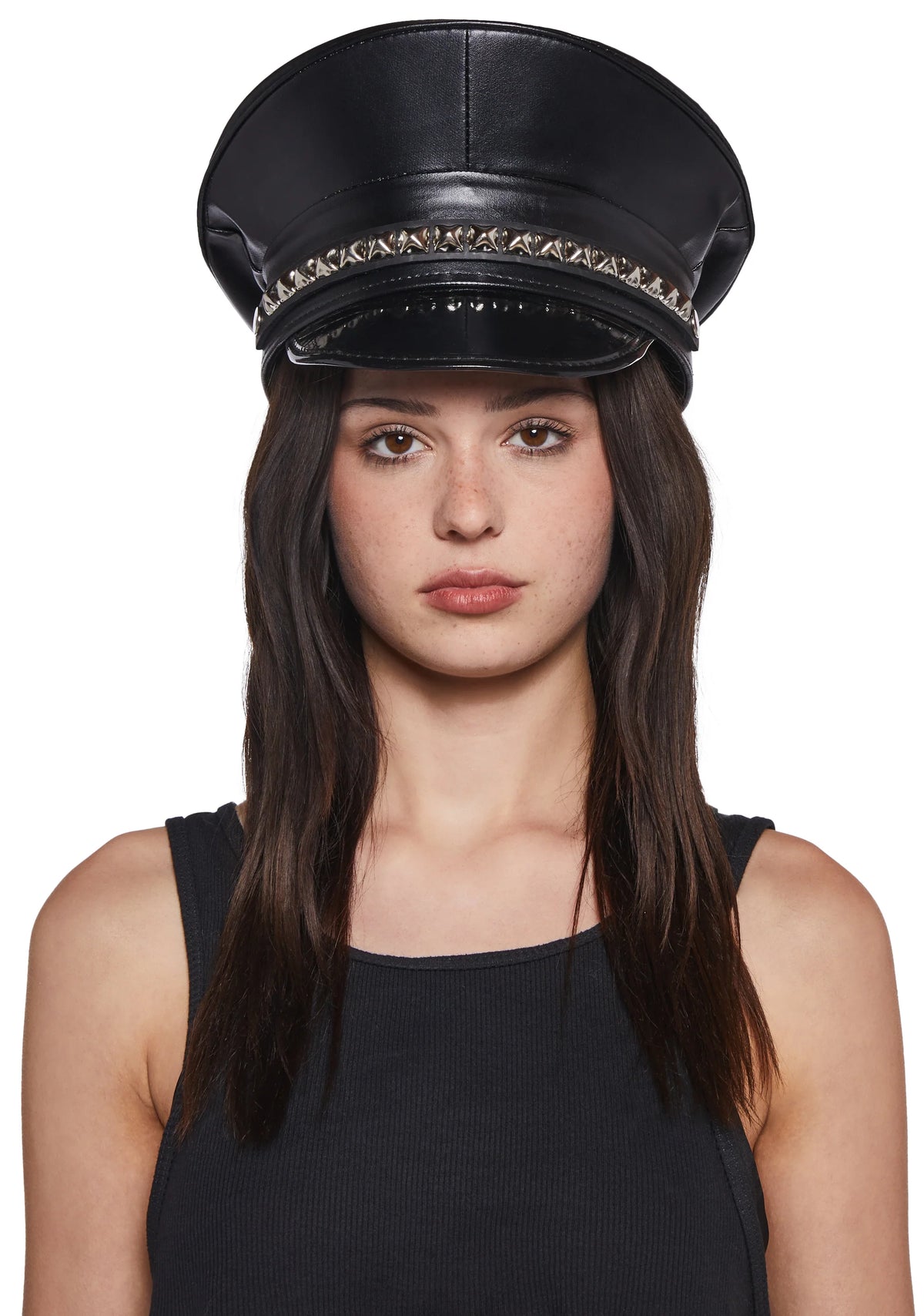 Pyramid Studded Captain Hat - Black