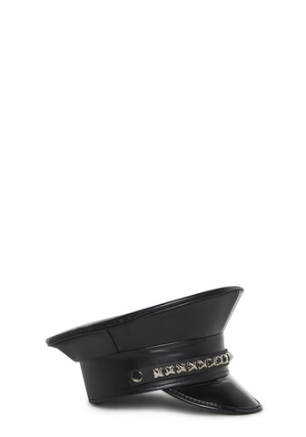 Pyramid Studded Captain Hat - Black