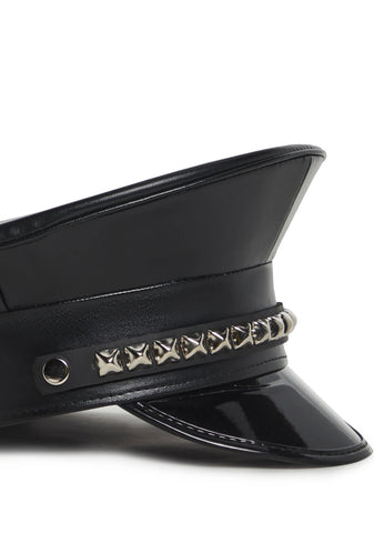 Pyramid Studded Captain Hat - Black