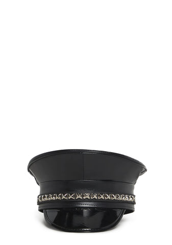 Pyramid Studded Captain Hat - Black