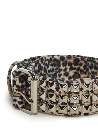 Wide Pyramid Studded Belt - Leopard