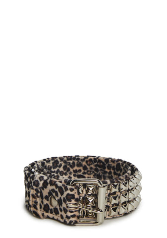 Wide Pyramid Studded Belt - Leopard