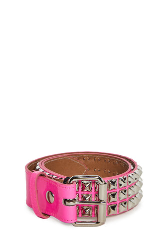 Wide Pyramid Studded Belt - Pink