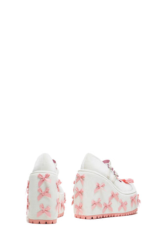 A Courtship of Bows Platform Mary Janes - Cream