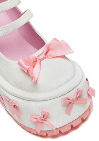 A Courtship of Bows Platform Mary Janes - Cream