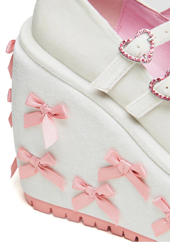 A Courtship of Bows Platform Mary Janes - Cream