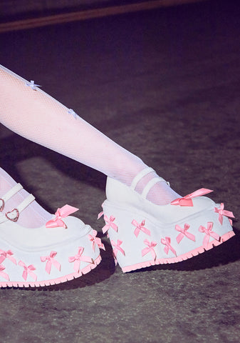 A Courtship of Bows Platform Mary Janes - Cream