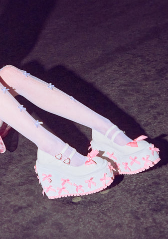 A Courtship of Bows Platform Mary Janes - Cream