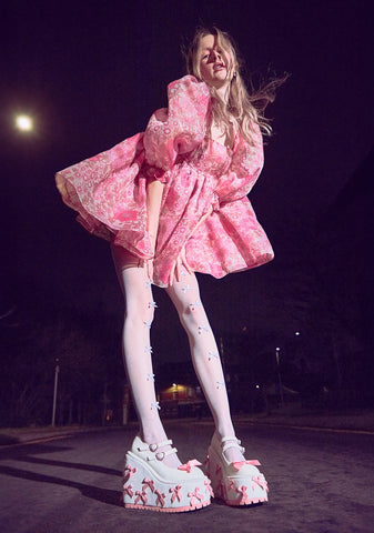 A Courtship of Bows Platform Mary Janes - Cream