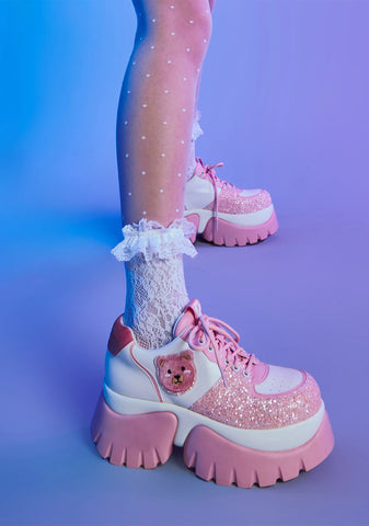 Bear Blushes Chunky Glitter Trainers - Pink