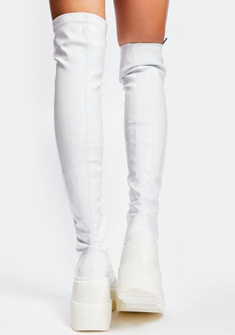 White Patent Shaker-374 Thigh High Boots