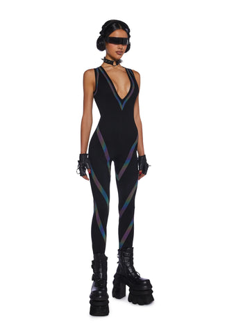 Strobelight Seduction Reflective Catsuit