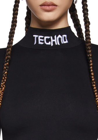 Techno Snob Mock Neck Top - Black