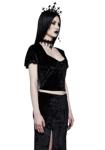 Time Stands Still Velvet Top- Black