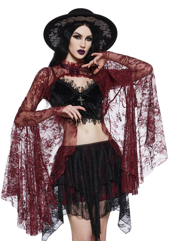 Wine Dusk Before Dawn Lace Shrug