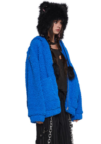 Azure Blissful Misery Hooded Sherpa Jacket