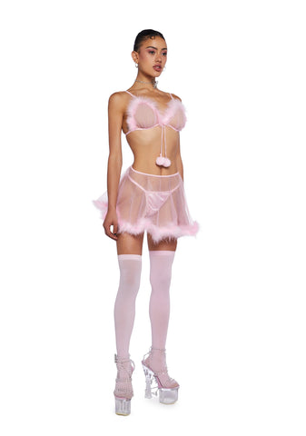 It's My Moment Marabou Three Piece Set-Pink