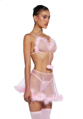 It's My Moment Marabou Three Piece Set-Pink