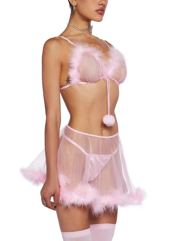 It's My Moment Marabou Three Piece Set-Pink