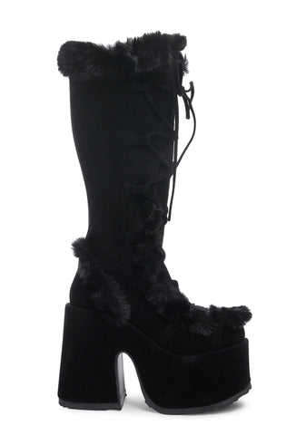 Camel-311 Platform Knee High Boots