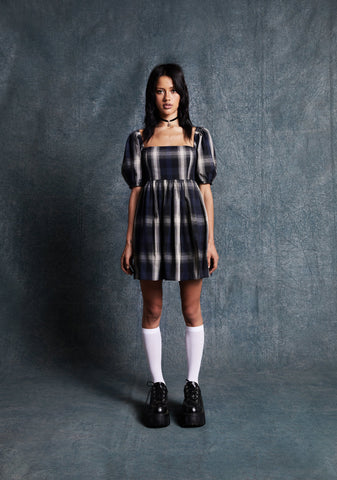 Moonlight Aura Plaid Babydoll Dress