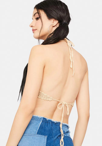 Nude Hippie Bliss Crochet Fringe Bra Top