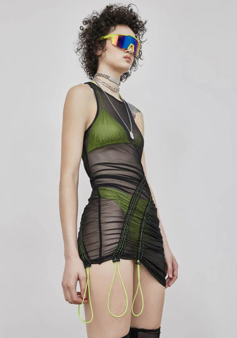 Reverb Neon Contrast Mesh Mini Dress Set