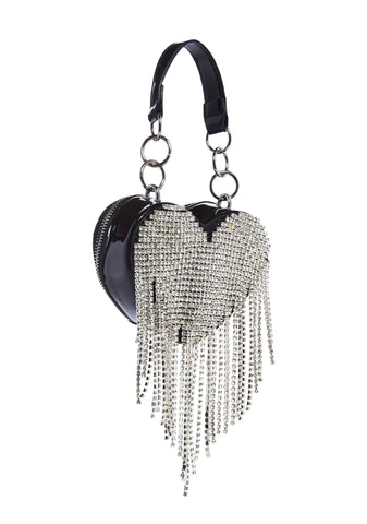 Mine All Mine Rhinestone Heart Mini Purse - Black