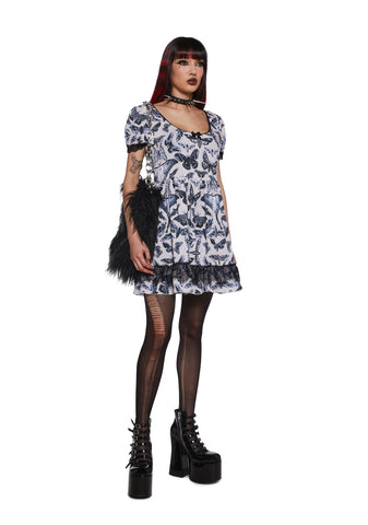 Spirit World Lace Trim Moth Print Dress