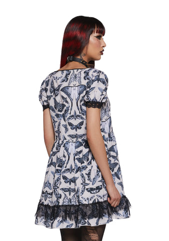 Spirit World Lace Trim Moth Print Dress