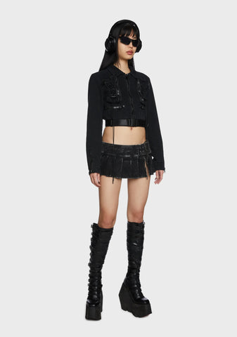 Synth Twill Zip-Up Crop Jacket