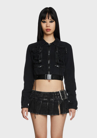 Synth Twill Zip-Up Crop Jacket