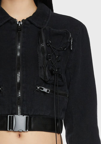 Synth Twill Zip-Up Crop Jacket