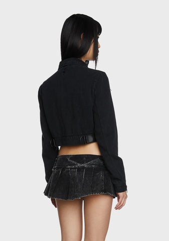 Synth Twill Zip-Up Crop Jacket