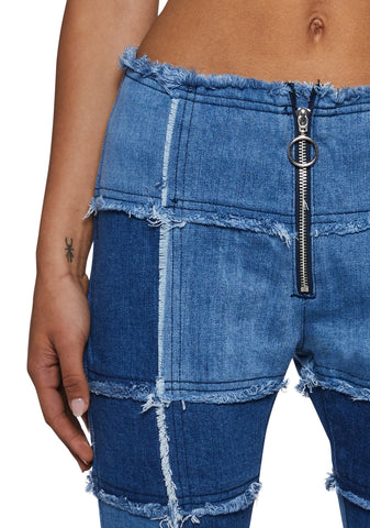 Raise The Vibration Patchwork Denim Flares