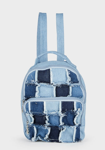 Raise The Vibration Patchwork Denim Backpack