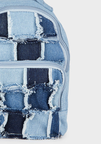 Raise The Vibration Patchwork Denim Backpack